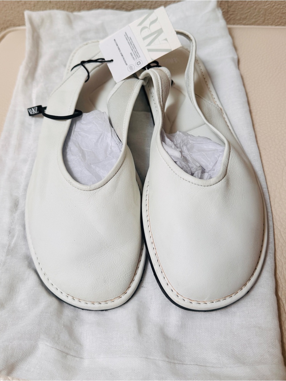Zara White Leather Slingback Ballet Flats